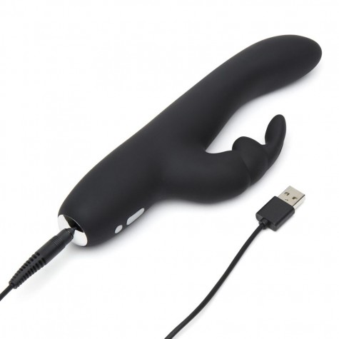 Черный вибратор с клиторальным отростком Greedy Girl Slimline Rabbit Vibrator - 22,8 см.